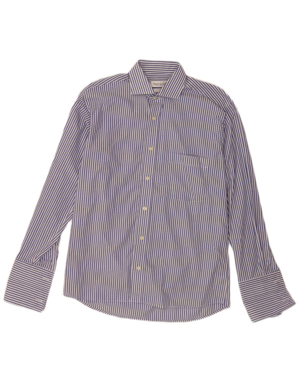 Van Heusen Mens Formal Shirt Size 39 15 1/2 Medium Blue Pinstripe Cotton