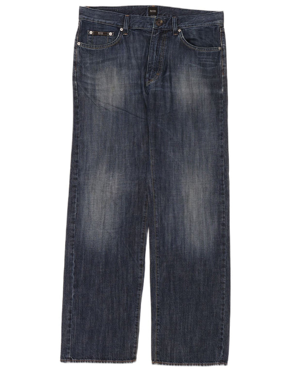 Hugo Boss Mens Straight Jeans W34 L32 Navy Blue Cotton