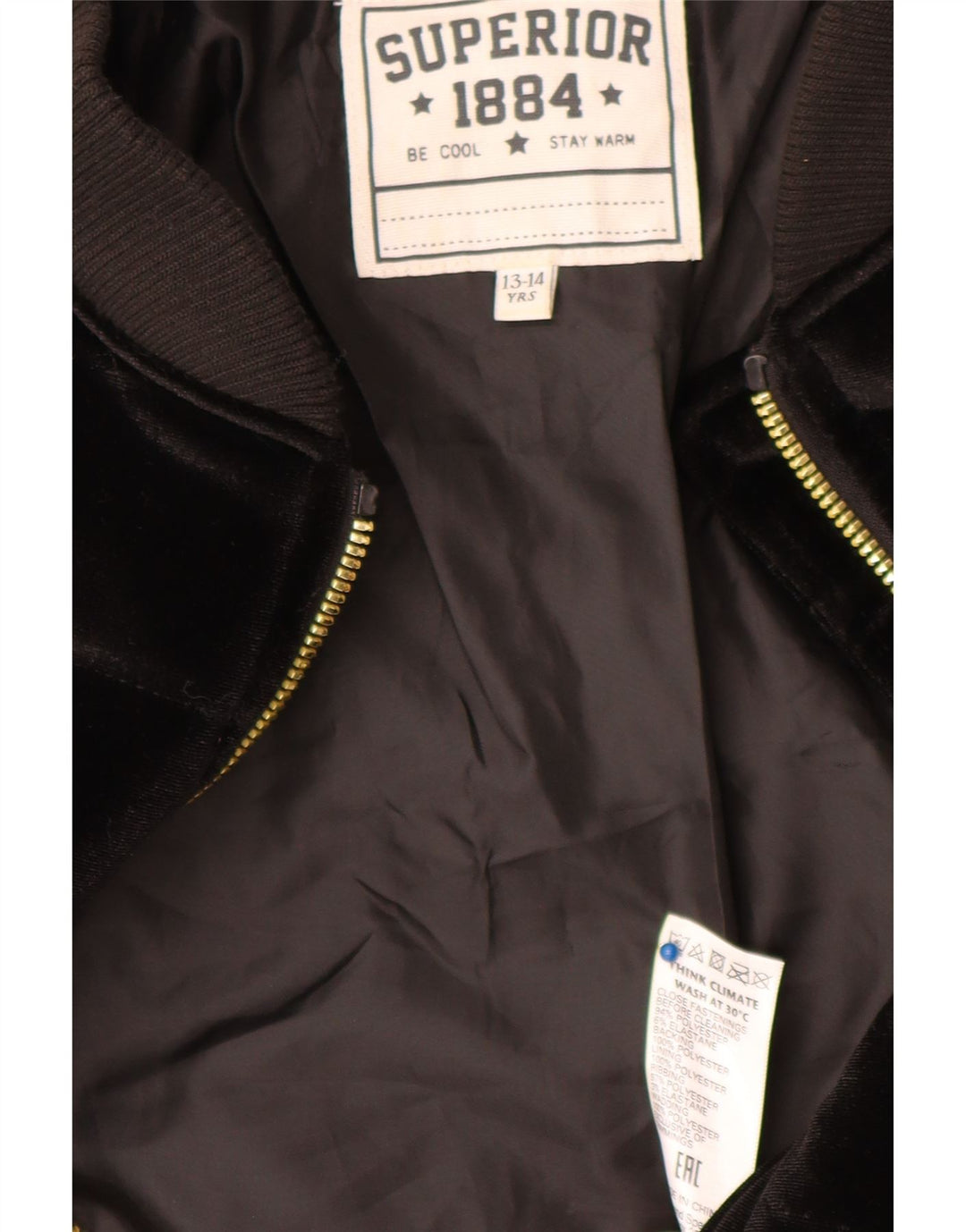 Superior Girls Velour Padded Jacket 13-14 Years Black Polyester