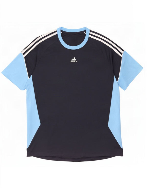 Adidas Mens T-Shirt Top UK 46/48 XL Navy Blue Colourblock Polyester