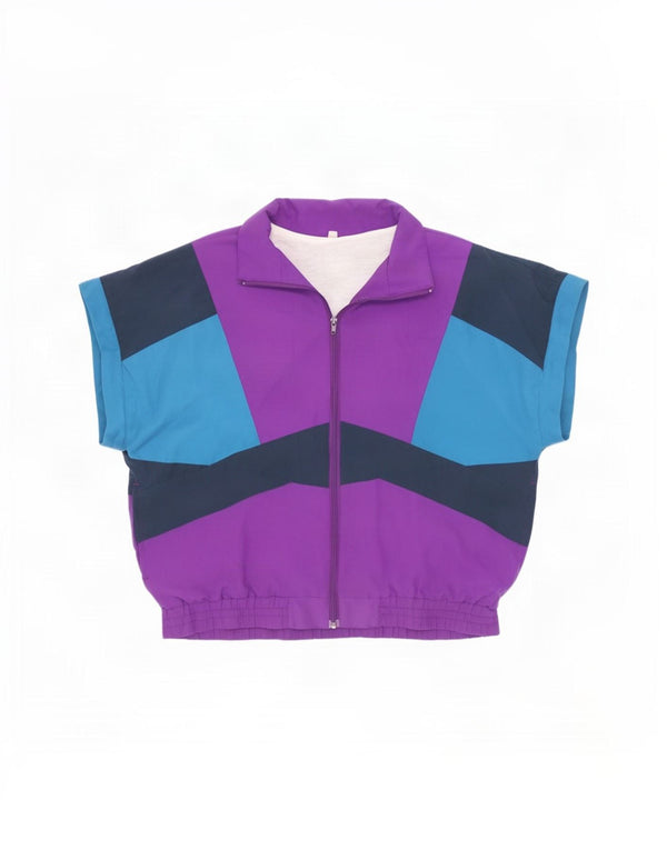 Vintage Mens Short Sleeve Tracksuit Top Jacket Medium Purple Colourblock