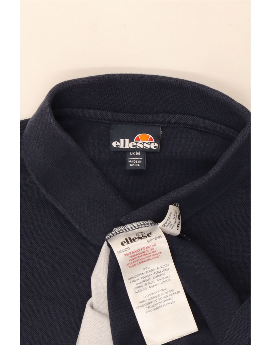 Ellesse Mens Polo Shirt Medium Navy Blue Colourblock Cotton