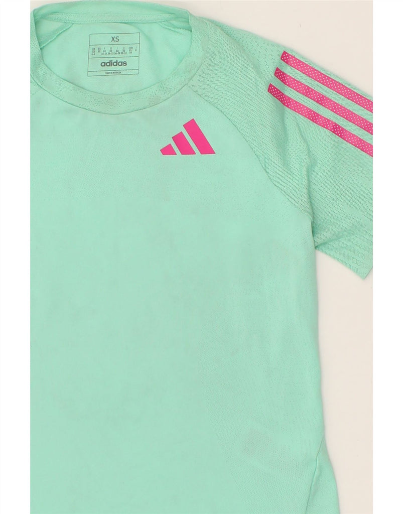 ADIDAS Womens Graphic T-Shirt Top UK 4/6 XS Green Polyester | Vintage Adidas | Thrift | Second-Hand Adidas | Used Clothing | Messina Hembry 