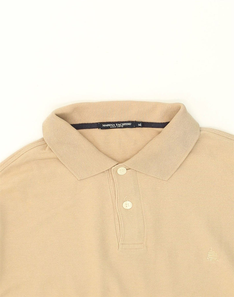 MARINA YACHTING Mens Long Sleeve Polo Shirt XL Beige Cotton | Vintage Marina Yachting | Thrift | Second-Hand Marina Yachting | Used Clothing | Messina Hembry 