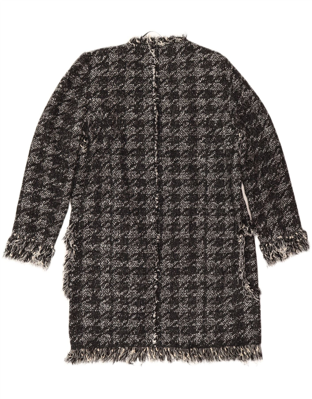 Zara Womens Open Overcoat UK 10 Small Black Houndstooth Cotton
