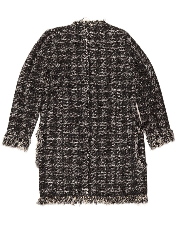 Zara Womens Open Overcoat UK 10 Small Black Houndstooth Cotton