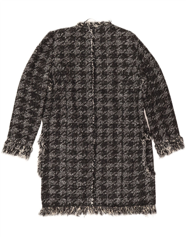 Zara Womens Open Overcoat UK 10 Small Black Houndstooth Cotton