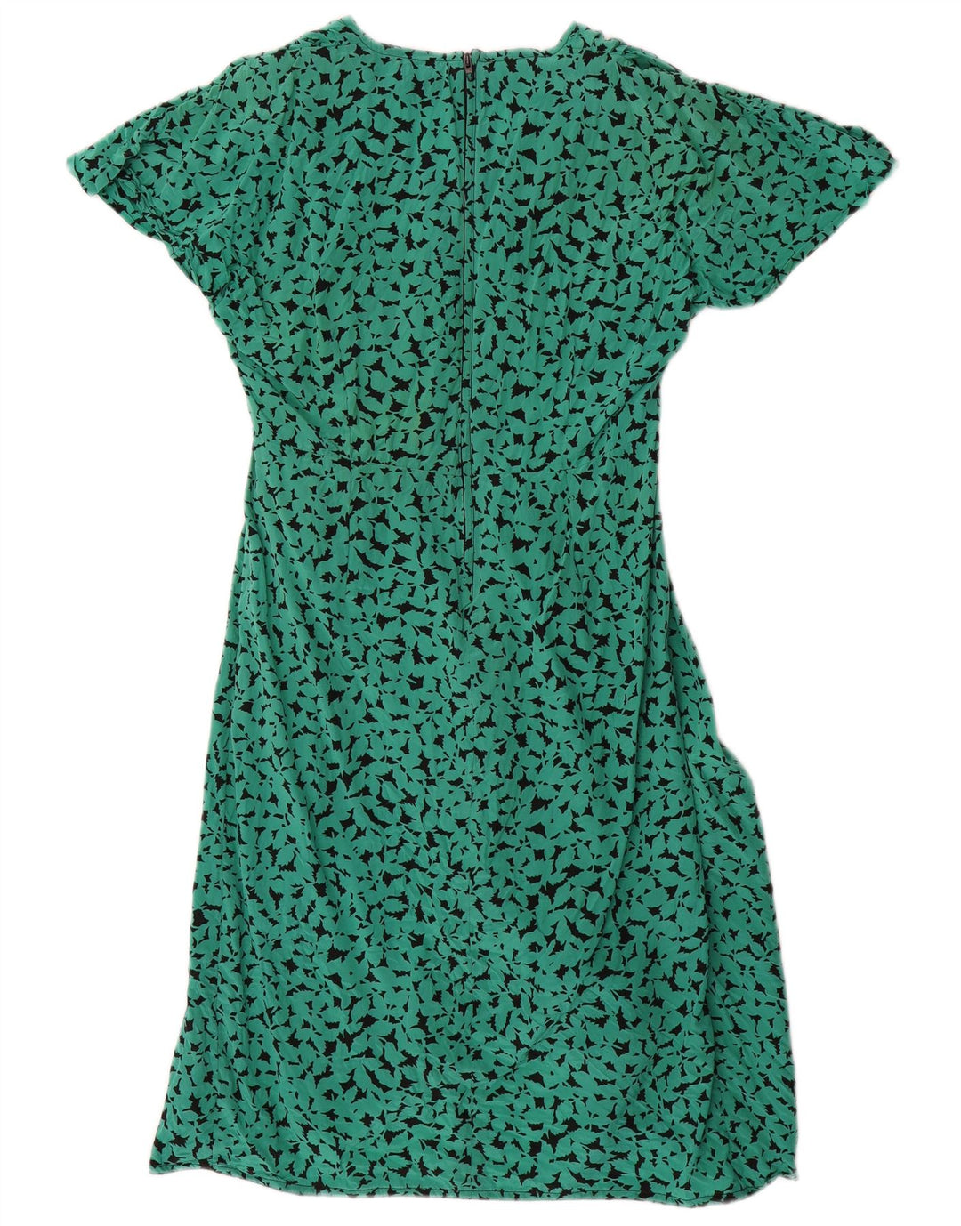Vintage Womens Abstract Pattern A-Line Dress UK 16 Large Green Silk