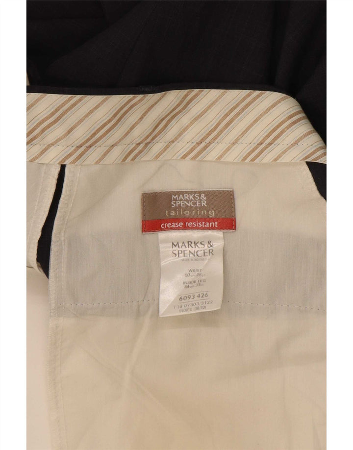 Marks & Spencer Mens Straight Suit Trousers W38 L33 Navy Blue Polyester