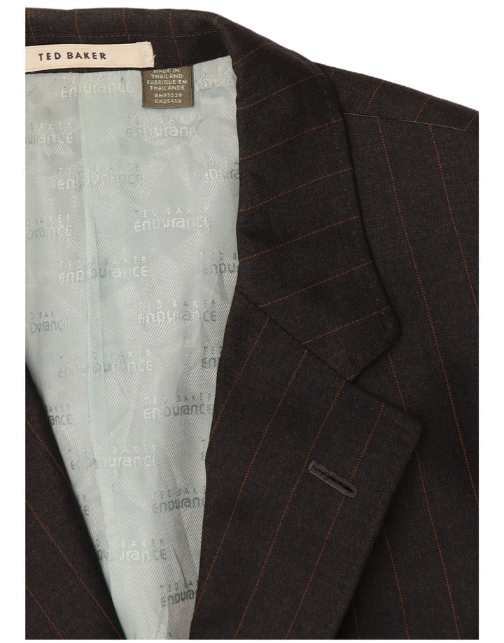 Ted Baker Mens 3 Button Blazer Jacket EU 42 XL Grey Striped Wool