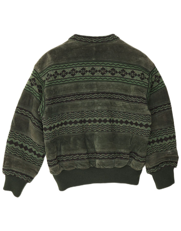 Breco's Mens Suede Bomber Jacket IT 50 Large Green Leather