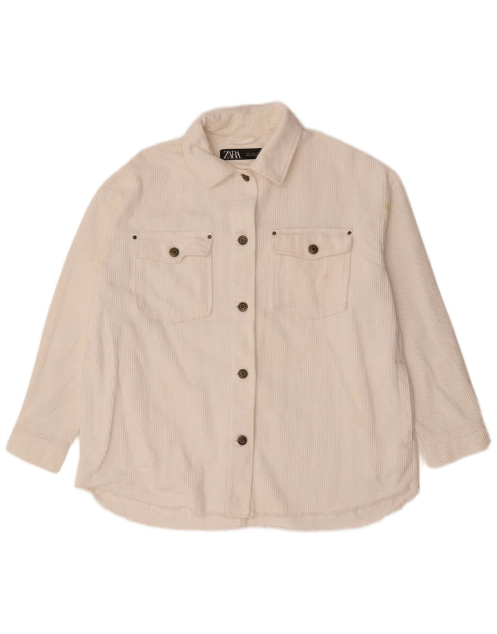 Zara Womens Oversized Corduroy Shirt UK 10 Small White Cotton