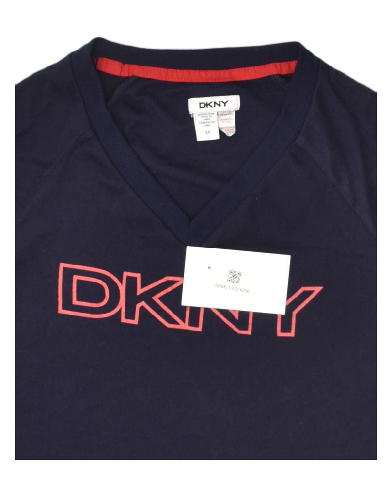 DKNY Womens Graphic V-Neck Jumper Sweater UK 14 Medium Navy Blue | Vintage Dkny | Thrift | Second-Hand Dkny | Used Clothing | Messina Hembry 