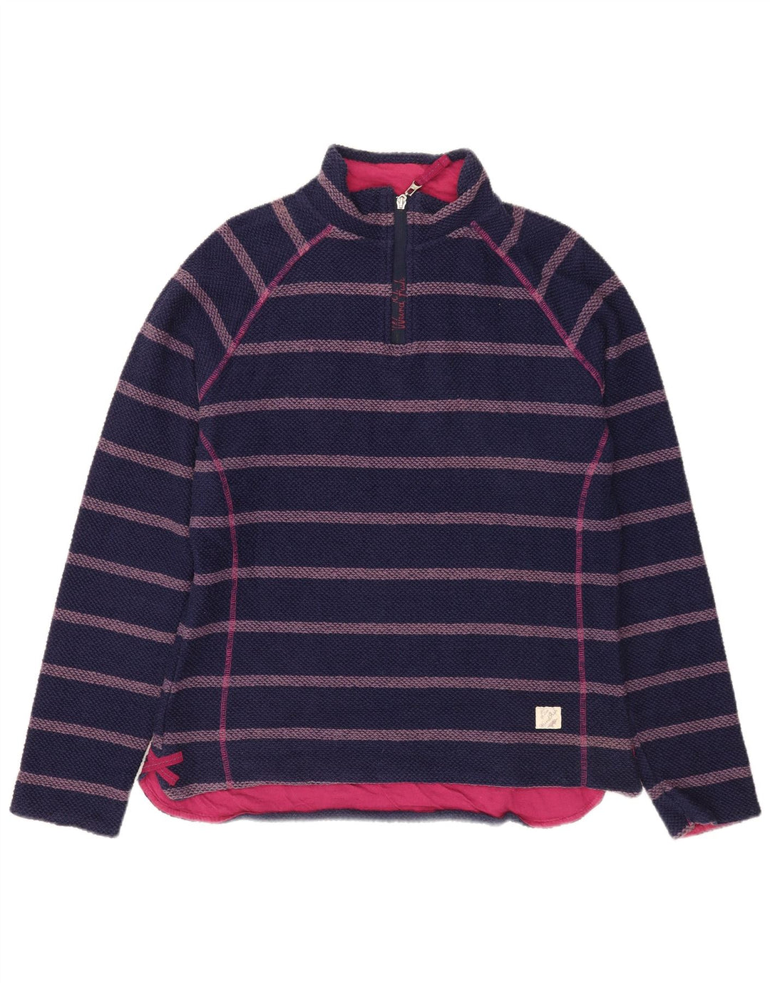Weird Fish Womens 1/4 Zip Sweatshirt Jumper UK 14 Medium Navy Blue Striped