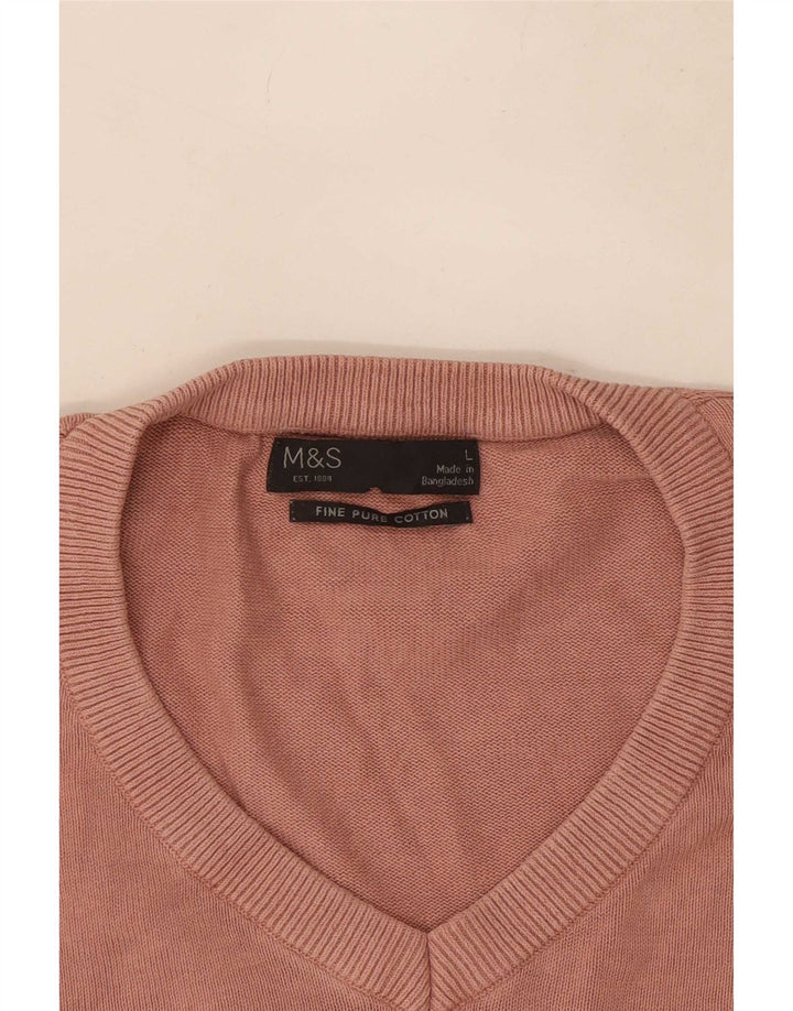 Marks & Spencer Mens V-Neck Jumper Sweater Large Pink Cotton