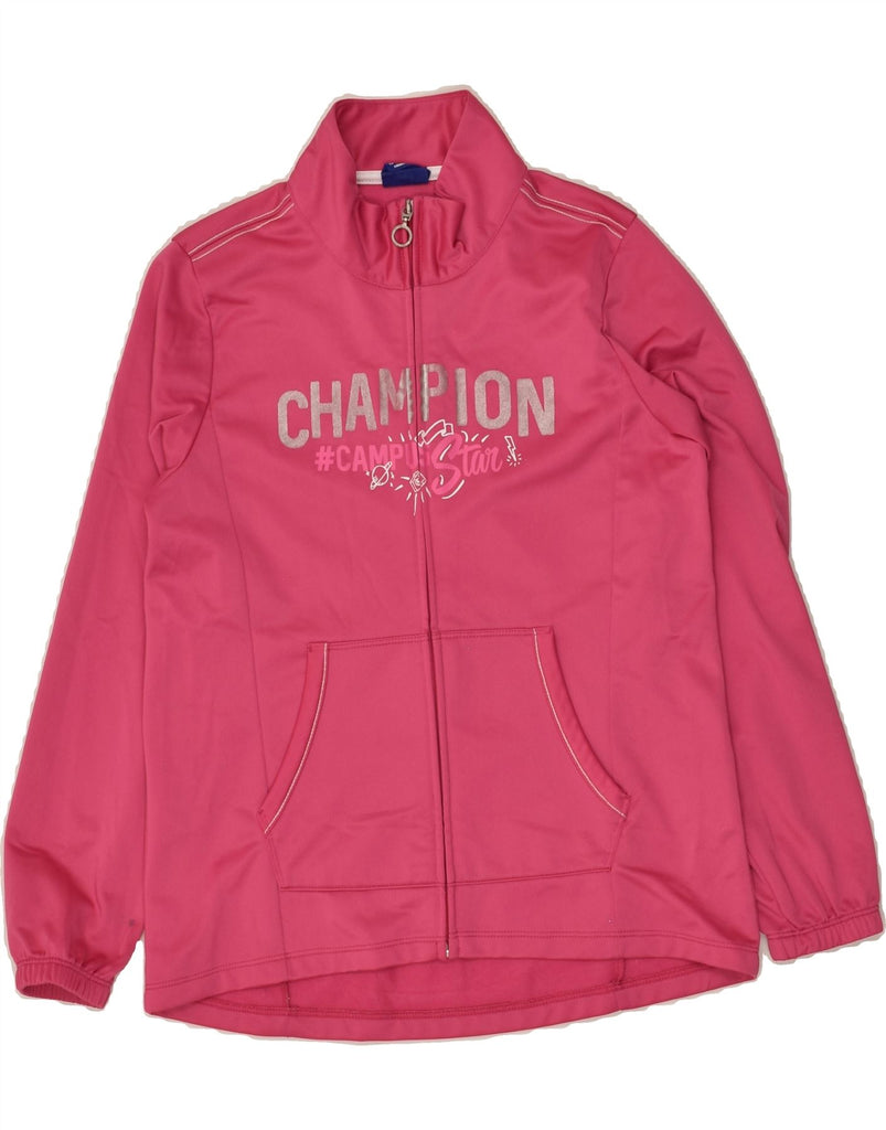 CHAMPION Girls Graphic Tracksuit Top Jacket 13-14 Years XL Pink Polyester | Vintage Champion | Thrift | Second-Hand Champion | Used Clothing | Messina Hembry 