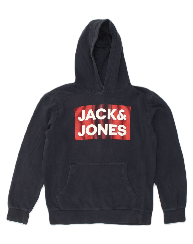 JACK & JONES Mens Graphic Hoodie Jumper Large Navy Blue Cotton | Vintage Jack & Jones | Thrift | Second-Hand Jack & Jones | Used Clothing | Messina Hembry 