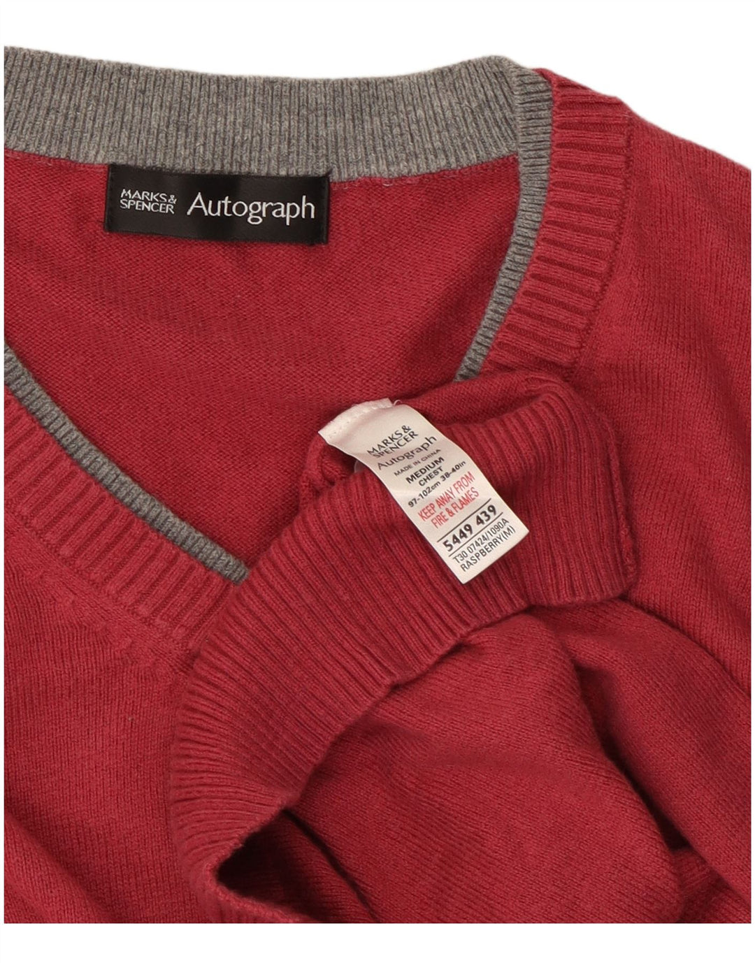 Marks & Spencer Mens Autograph V-Neck Jumper Sweater Medium Burgundy Cotton
