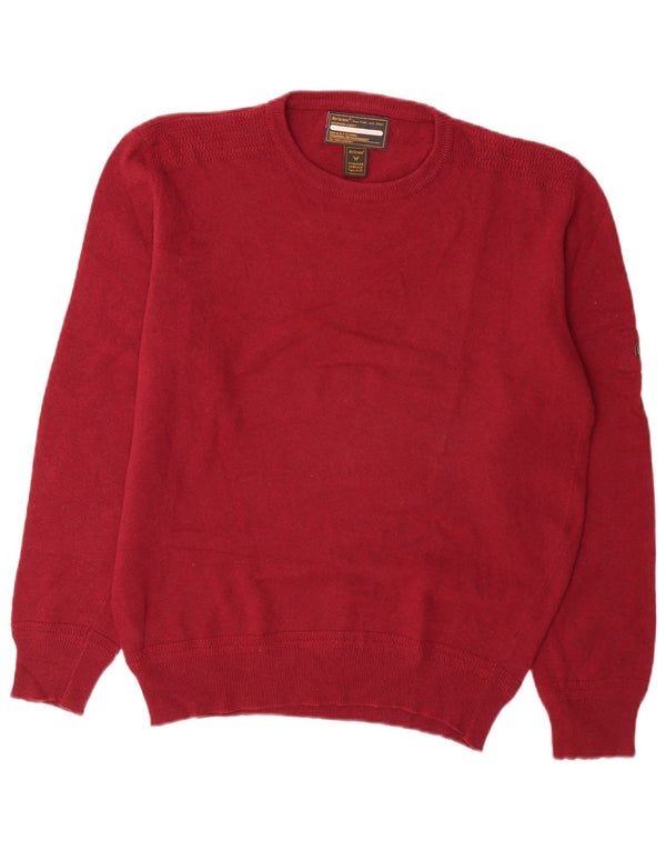 Avirex Mens Crew Neck Jumper Sweater XL Burgundy Virgin Wool