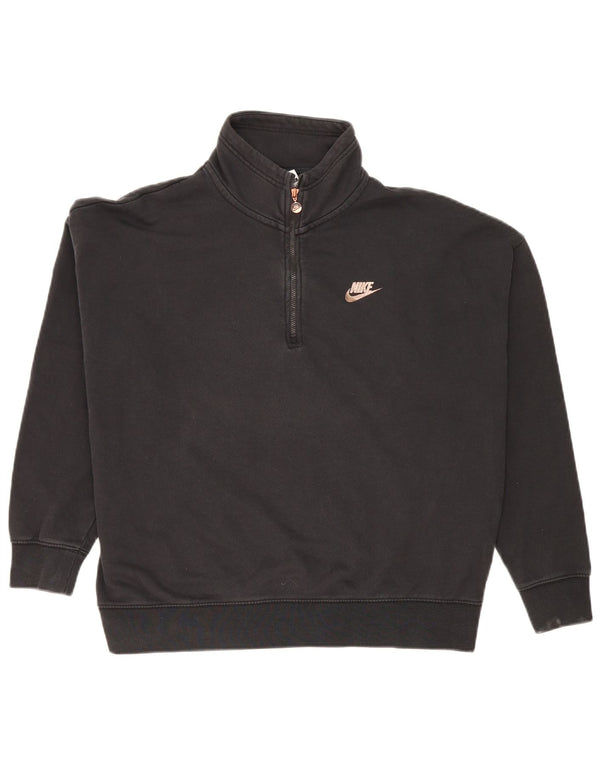 Nike Womens Oversized Graphic Zip Neck Sweatshirt Jumper UK 14 Medium Black