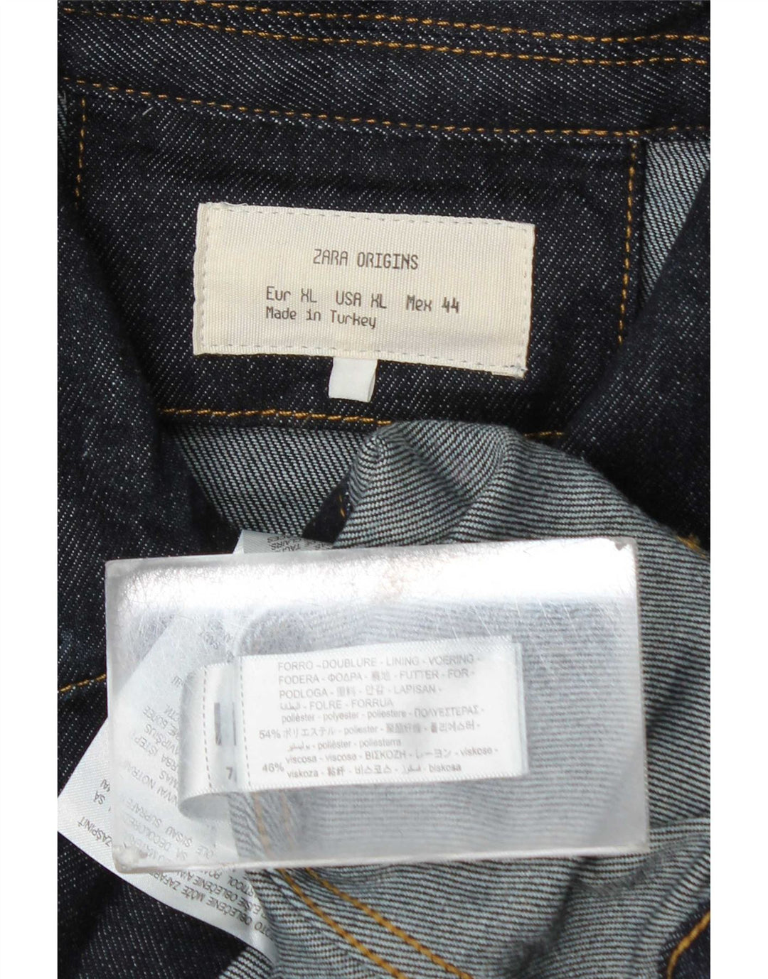 Zara Mens Denim Jacket UK 42 XL Navy Blue Polyester