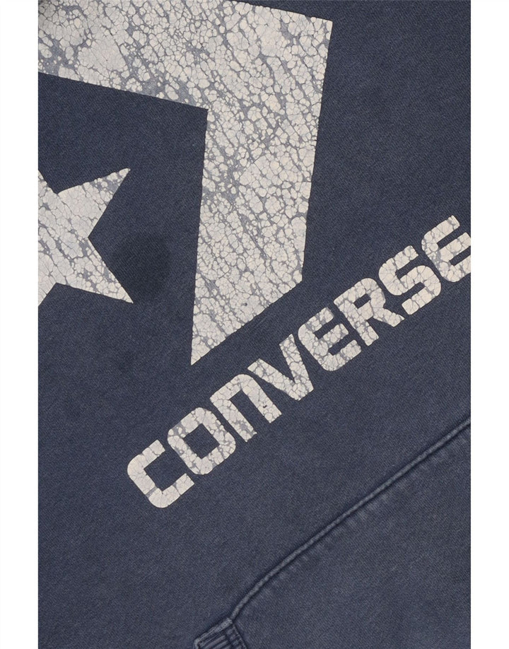 CONVERSE Mens Graphic Hoodie Jumper Small Blue Cotton