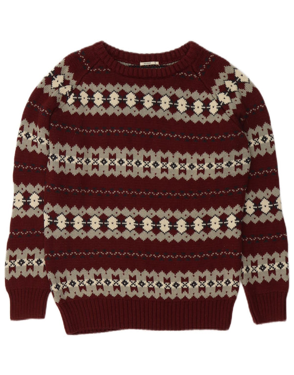 Scout Womens Boat Neck Jumper Sweater UK 10 Small Maroon Fair Isle