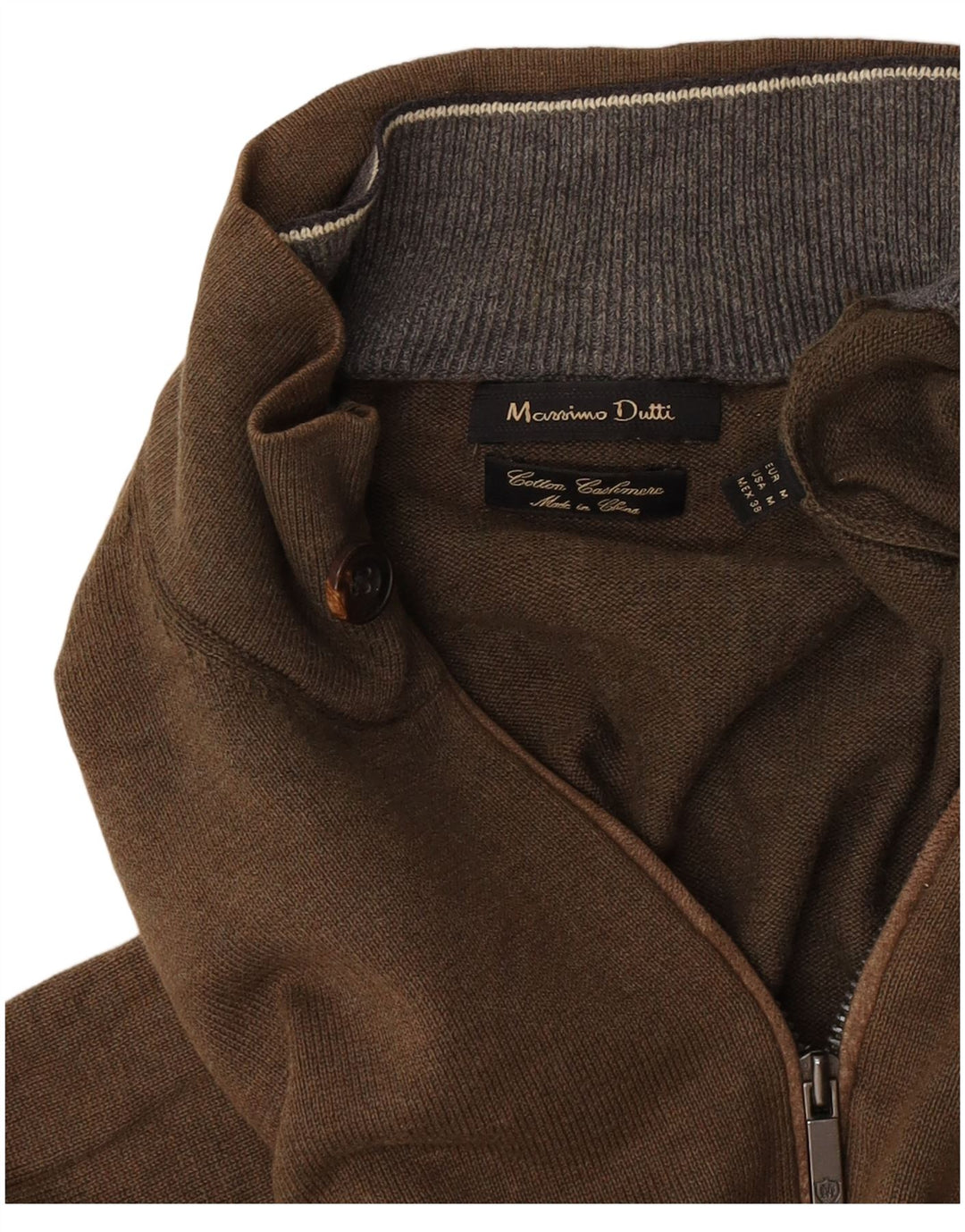 Massimo Dutti Mens Zip Neck Jumper Sweater Medium Khaki