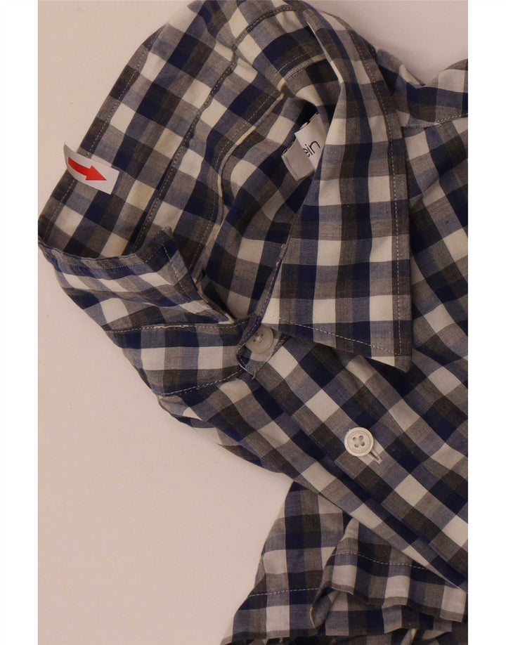 Calvin Klein Mens Short Sleeve Shirt Medium Blue Gingham Cotton