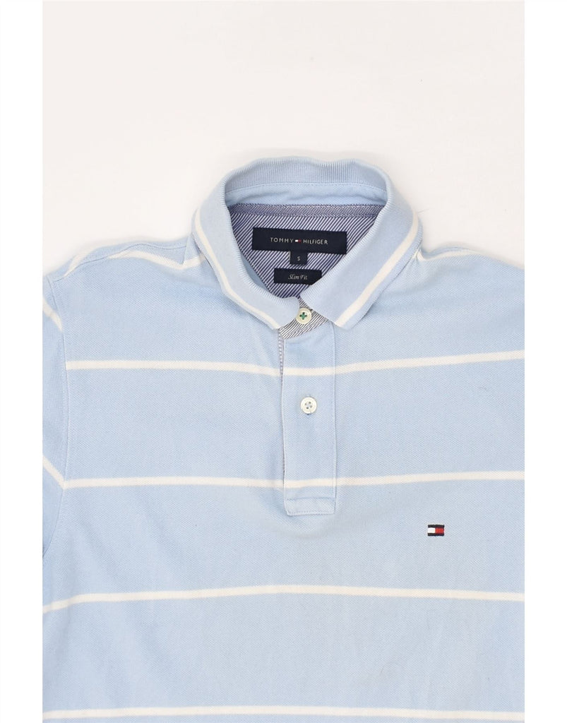 TOMMY HILFIGER Mens Slim Fit Polo Shirt Small Blue Striped | Vintage Tommy Hilfiger | Thrift | Second-Hand Tommy Hilfiger | Used Clothing | Messina Hembry 