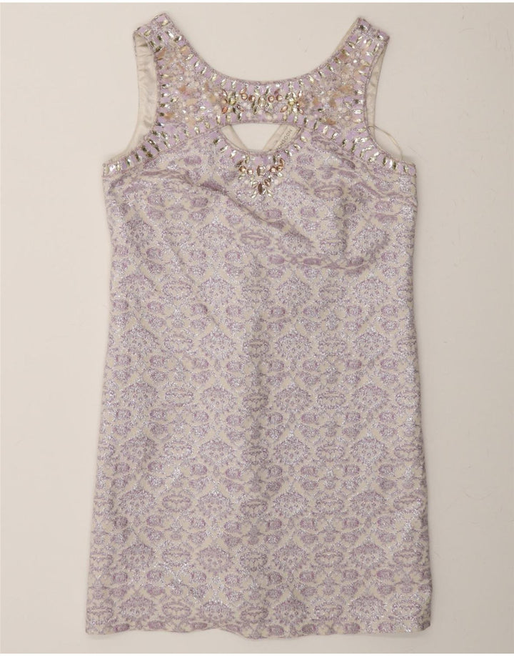 MONSOON Womens Abstract Pattern Sleeveless Shift Dress UK 12 Medium Purple Vintage Monsoon and Second-Hand Monsoon from Messina Hembry 