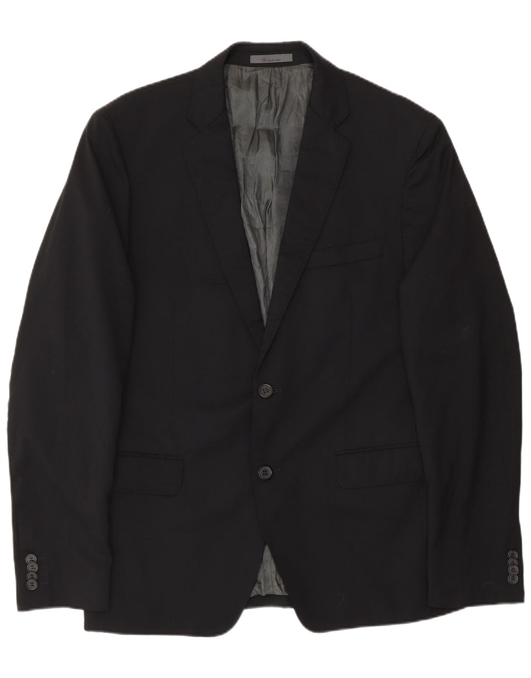 Calvin Klein Mens 2 Button Blazer Jacket IT 52 XL Black Virgin Wool