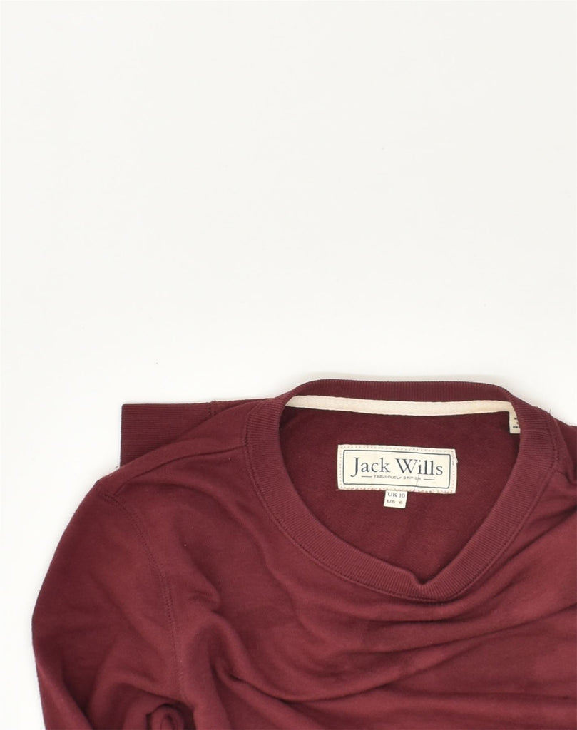 JACK WILLS Womens Graphic Sweatshirt Jumper UK 10 Small Maroon Cotton | Vintage Jack Wills | Thrift | Second-Hand Jack Wills | Used Clothing | Messina Hembry 