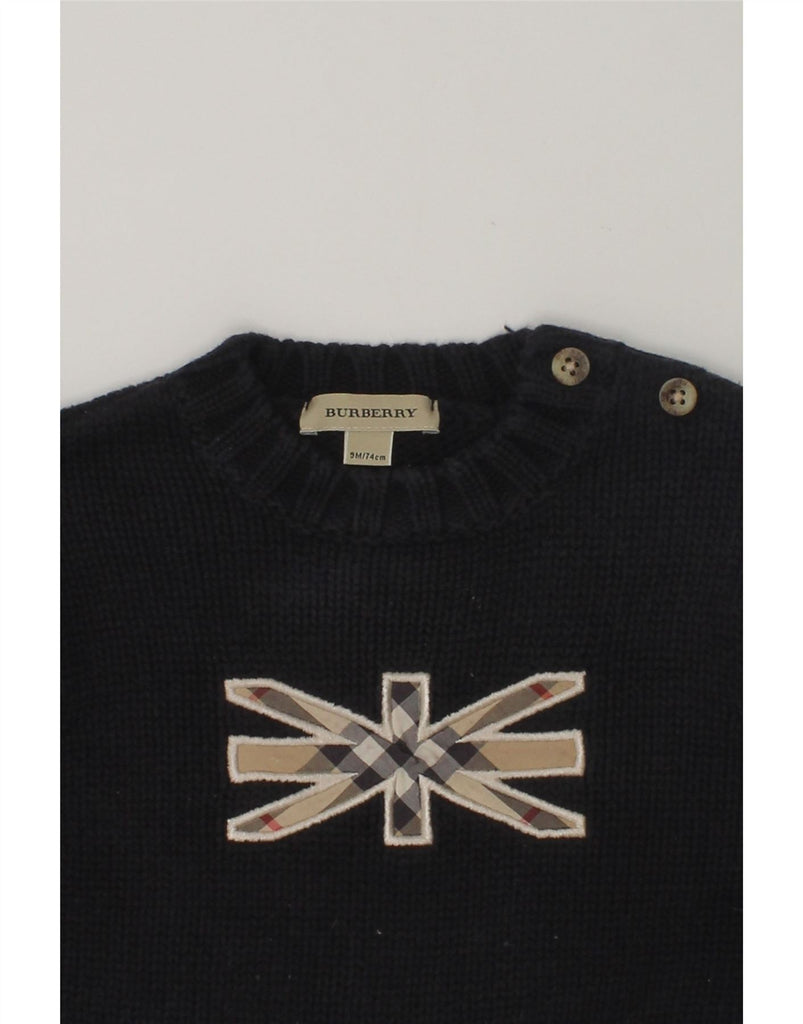 BURBERRY Baby Girls Graphic Crew Neck Jumper Sweater 6-9 Months Navy Blue | Vintage Burberry | Thrift | Second-Hand Burberry | Used Clothing | Messina Hembry 