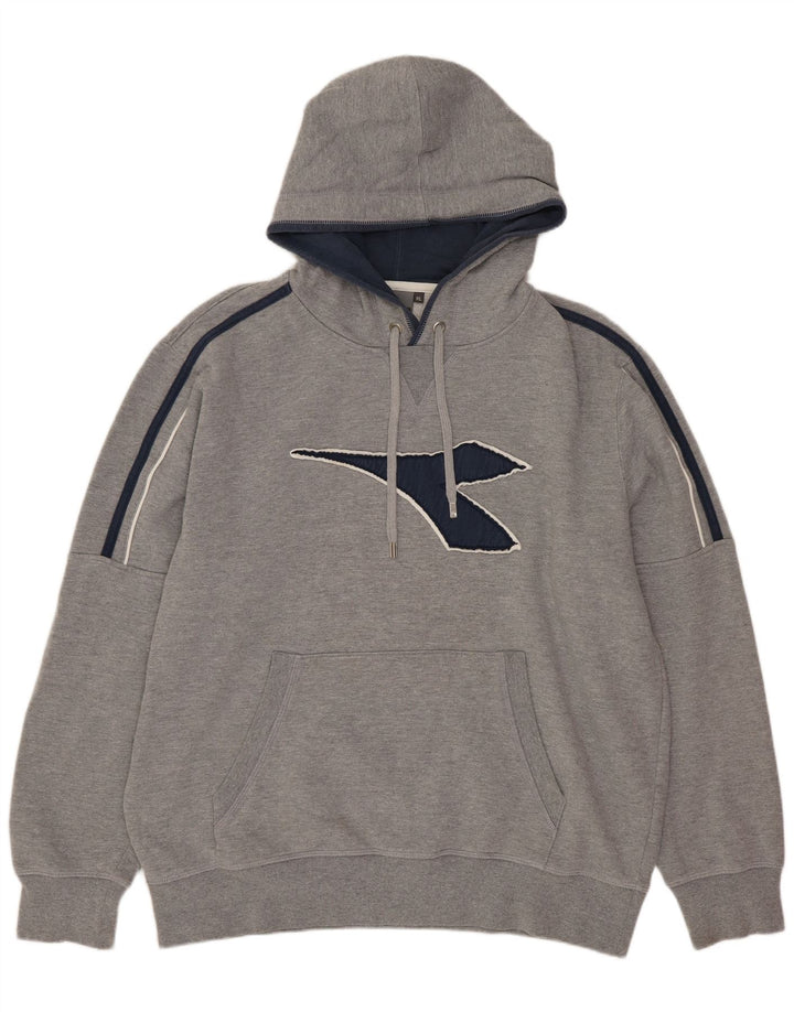Diadora Mens Graphic Hoodie Jumper XL Grey Cotton