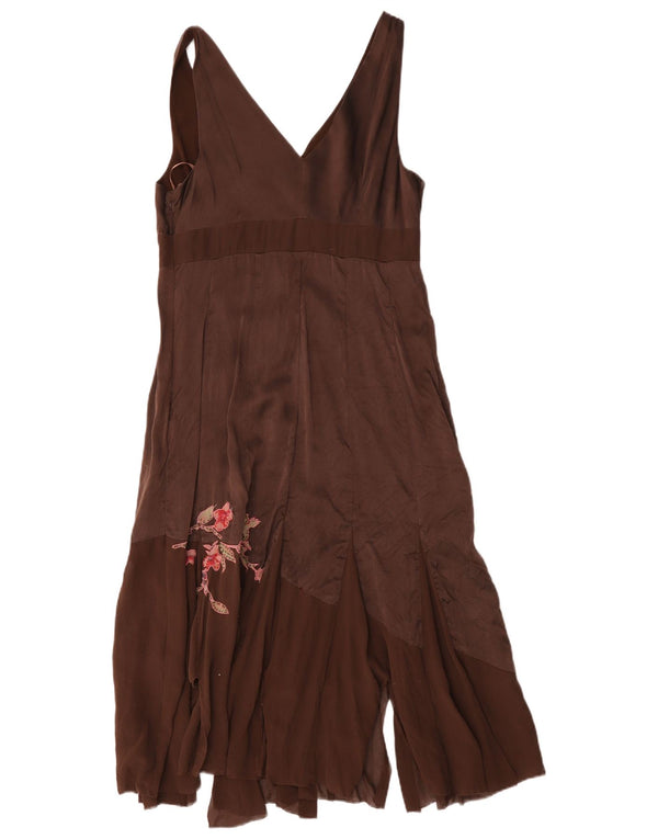 Coast Womens Sleeveless Asymmetrical Dress UK 14 Medium Brown Floral Silk