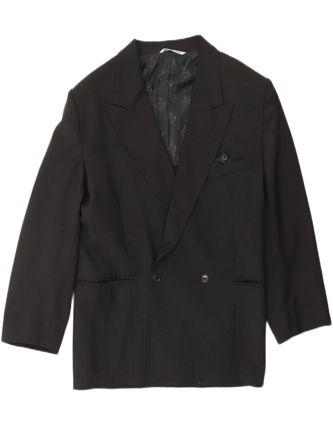WAMPUM Mens Double Breasted Blazer Jacket UK 40 Large Black Wool Vintage Wampum and Second-Hand Wampum from Messina Hembry 