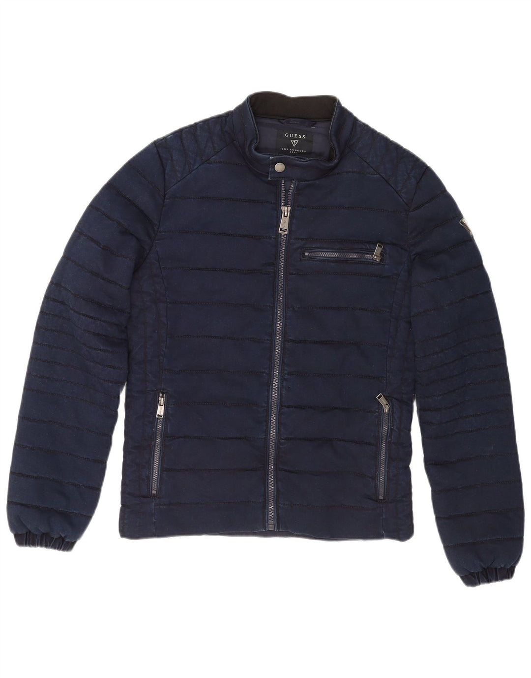 Guess Mens Padded Jacket UK 40 Large Navy Blue Cotton