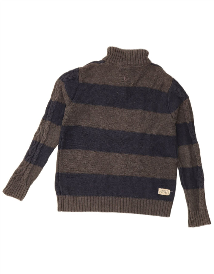 Fat Face Boys Button Neck Jumper Sweater 12-13 Years Grey Striped Cotton