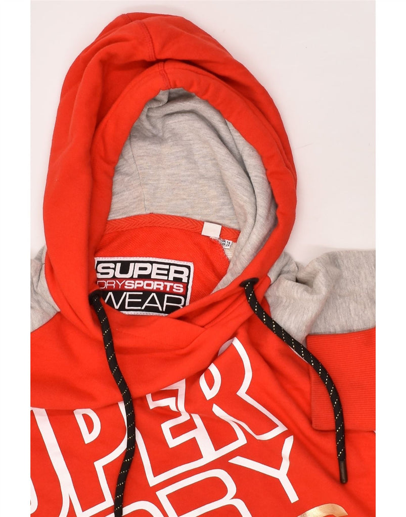 SUPERDRY Womens Graphic Hoodie Jumper UK 14 Medium Red Colourblock Cotton | Vintage Superdry | Thrift | Second-Hand Superdry | Used Clothing | Messina Hembry 