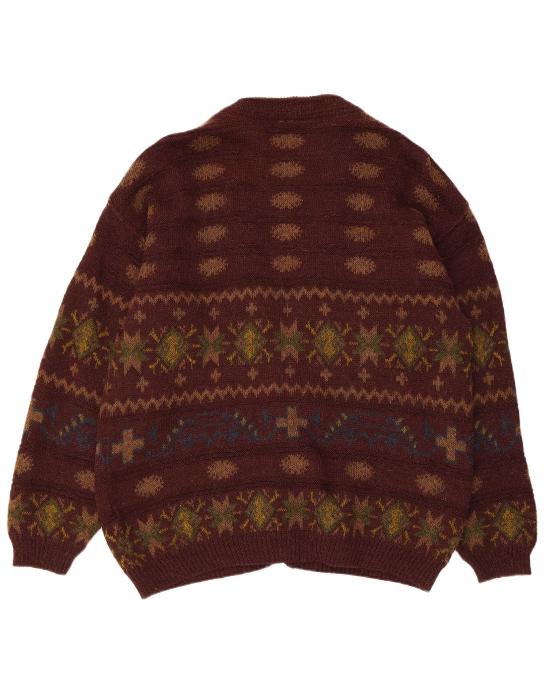 Vintage Mens Cardigan Sweater IT 50 Medium Brown Fair Isle Alpaca Wool