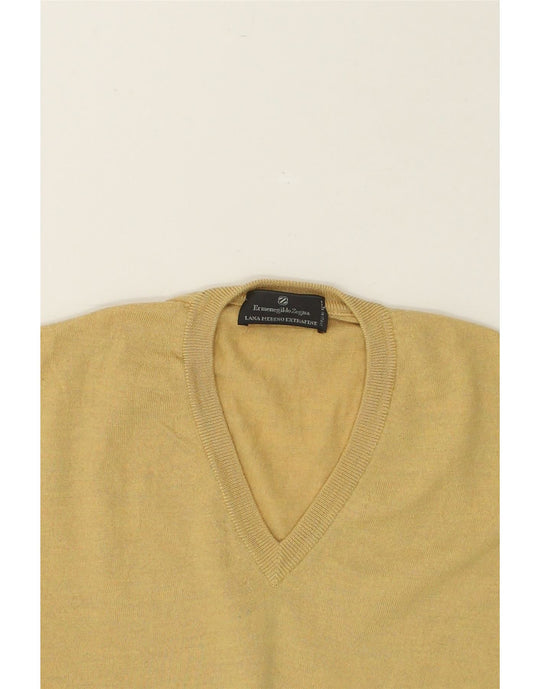 Ermenegildo Zegna Mens Pullover Sweater Yellow V Neck Cotton outlets Ribbed Hem Sz M 50