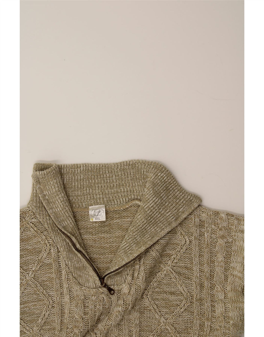 VINTAGE Mens Zip Neck Jumper Sweater 2XL Beige Polyacrylic