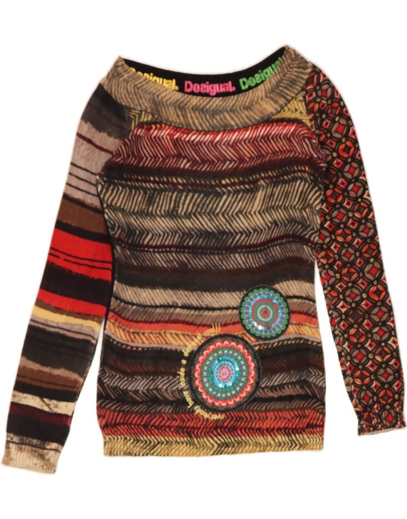 DESIGUAL Womens Boat Neck Jumper Sweater UK 12 Medium Multicoloured Vintage Desigual and Second-Hand Desigual from Messina Hembry 