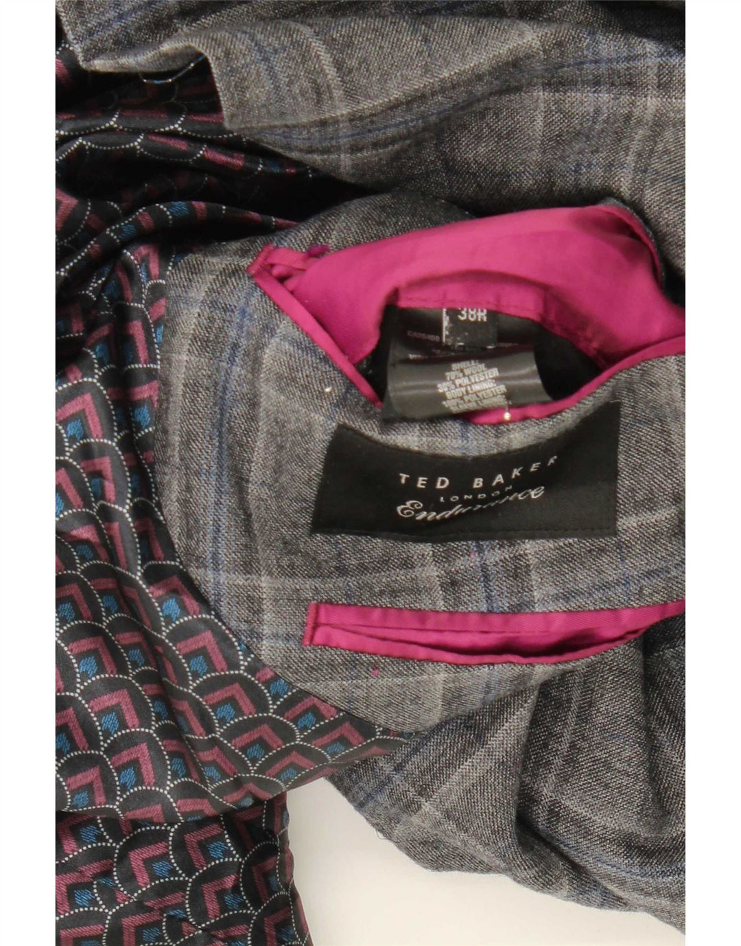 Ted Baker Mens 2 Button Blazer Jacket UK 38 Medium Grey Check Wool