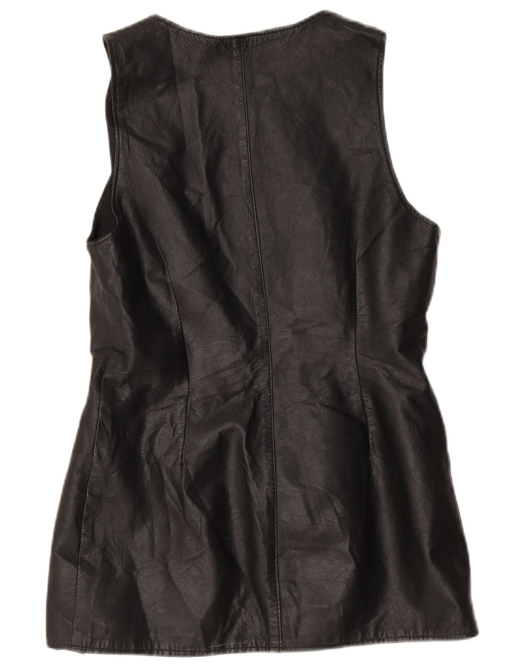 Vintage Womens Leather Gilet UK 10 Small Black