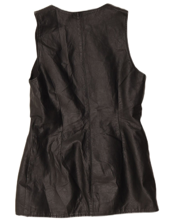 Vintage Womens Leather Gilet UK 10 Small Black