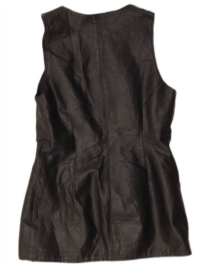 Vintage Womens Leather Gilet UK 10 Small Black
