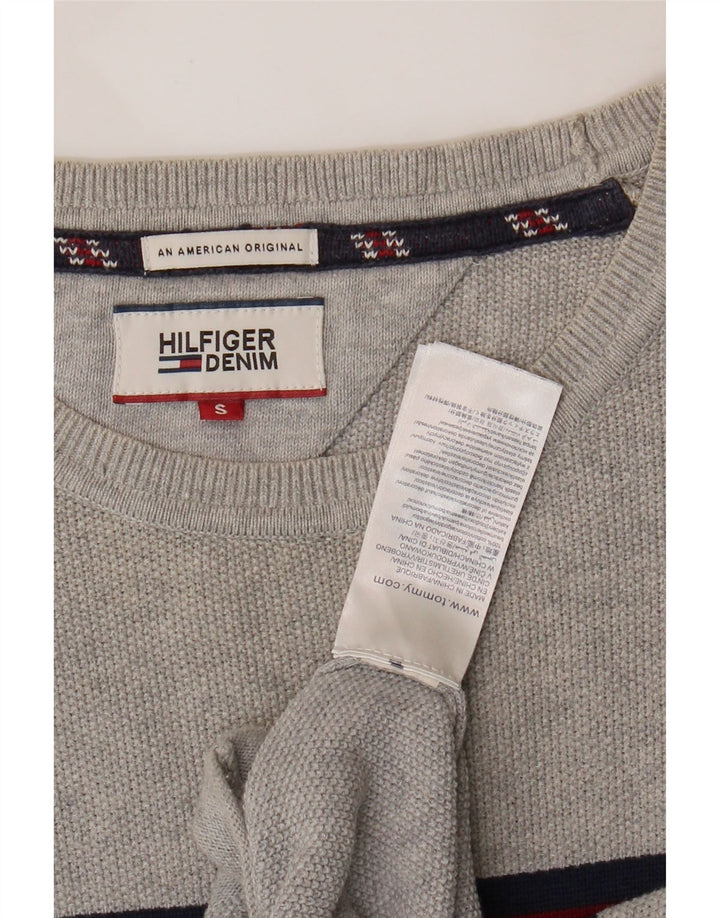 TOMMY HILFIGER Mens Crew Neck Jumper Sweater Small Grey Striped Cotton Vintage Tommy Hilfiger and Second-Hand Tommy Hilfiger from Messina Hembry 