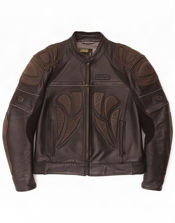 Streetfighter Mens Leather Racer Jacket IT 48 4XL Black